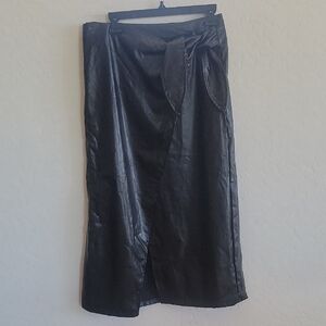 Black Wrap Midi Skirt with Tie Front for Cocktail